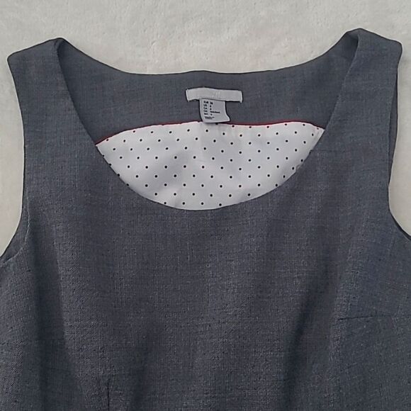 H&M Women's 6 Fit And Flare Solid Gray Dress Lined Polka Dot Pleated Scoop Neck - Picture 5 of 16